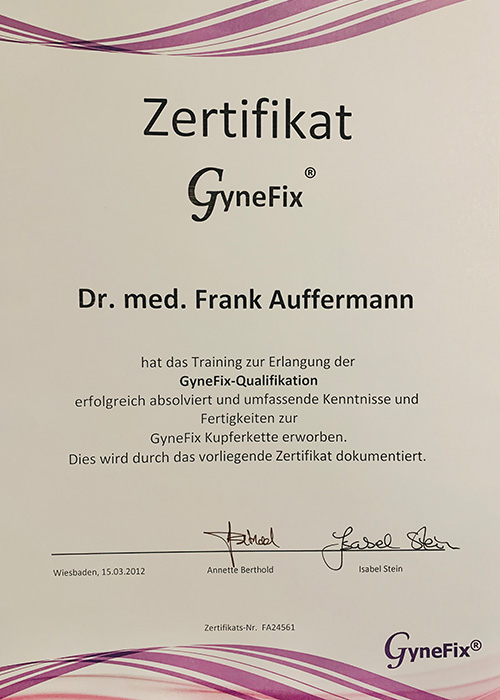Zertifikat GyneFix Frank Auffermann